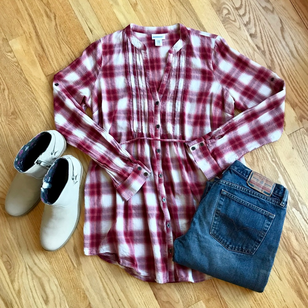 Motherhood Maternity Button Down Red Plaid Shirt